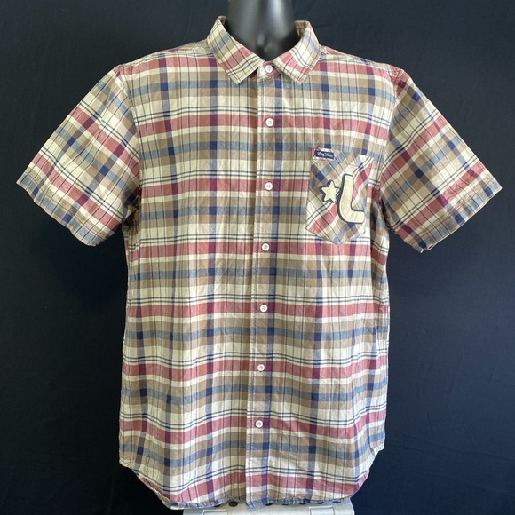 LRG Lifted Research Group Short Sleeve Button Up Flannel Shirt 2XL Hip Hop Y2K - Picture 2 of 12